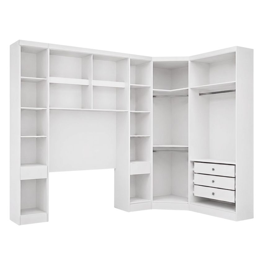 Guarda-roupa 4 Peças, 2 Mesa De Cabeceira 1 Cabeceira + 1 Canto Oblíquo + 1 Módulo 2 Portas Branco - imagem 4