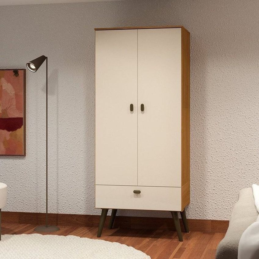 Guarda Roupa Solteiro Armário Compacto Multifuncional Encanto 4 Portas 2 Gavetas Marrom Off White Cinamomo/off White - imagem 4