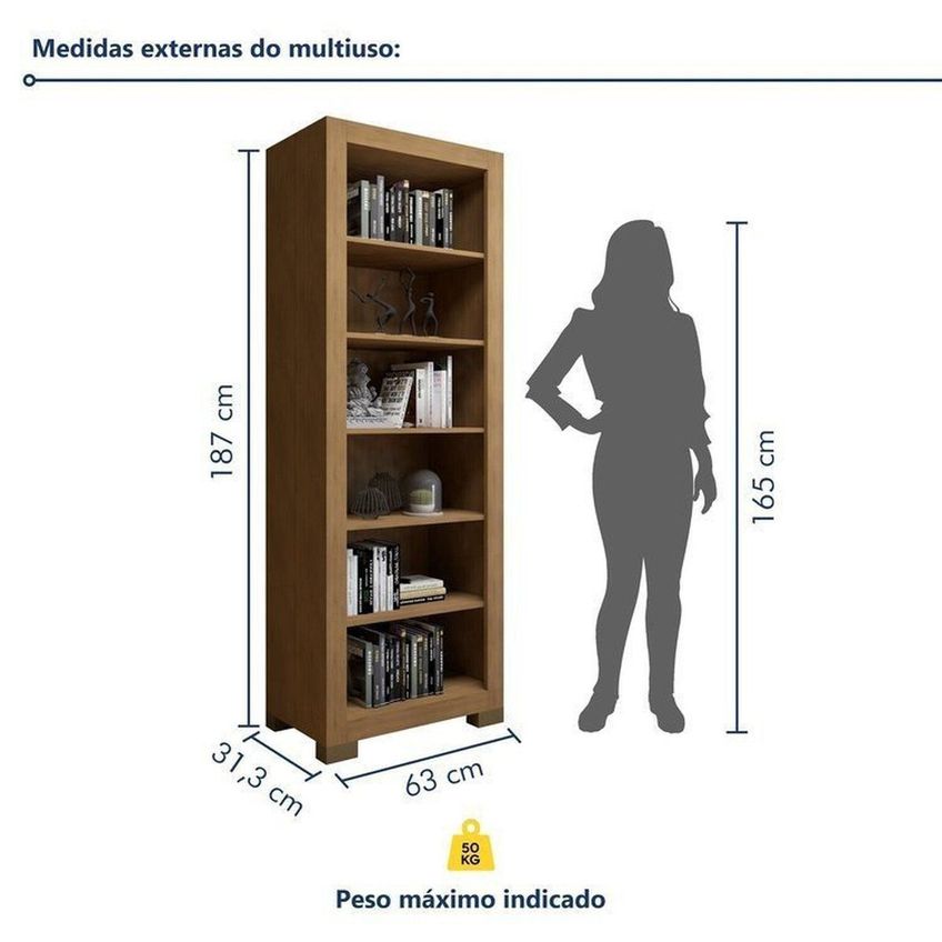 Kit 3 Estantes De Livros 63cmx187cm Multiuso 5 Prateleiras Flex Marrom/cinamomo Cinamomo - imagem 3
