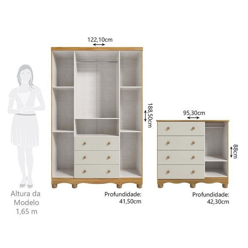 Quarto Infantil Com Guarda-roupa 4 Portas E Cômoda 1 Porta 100% Mdf Mimo Espresso Móveis Amêndoa/off-white - imagem 3