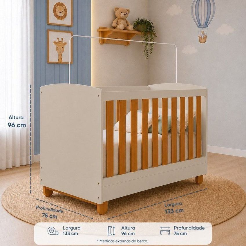 Quarto De Bebê Completo Apolo | Berço 2 Em 1, Cômoda Sapateira 100% Mdf Areia/savana - imagem 3