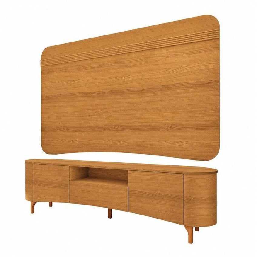 Rack Com Painel Para Tv Até 80 Polegadas 201cm 2 Portas 1 Gaveta Canelado Hera Fanes Espresso Móveis Cinamomo - imagem 2