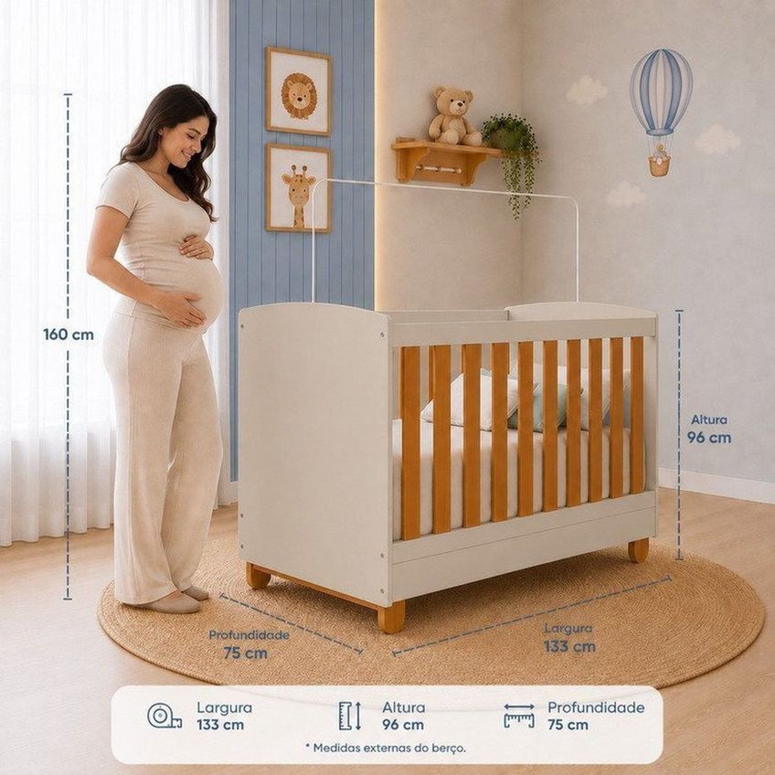 Quarto De Bebê Completo Apolo | Berço 2 Em 1, Cômoda Sapateira 100% Mdf Areia/savana - imagem 4