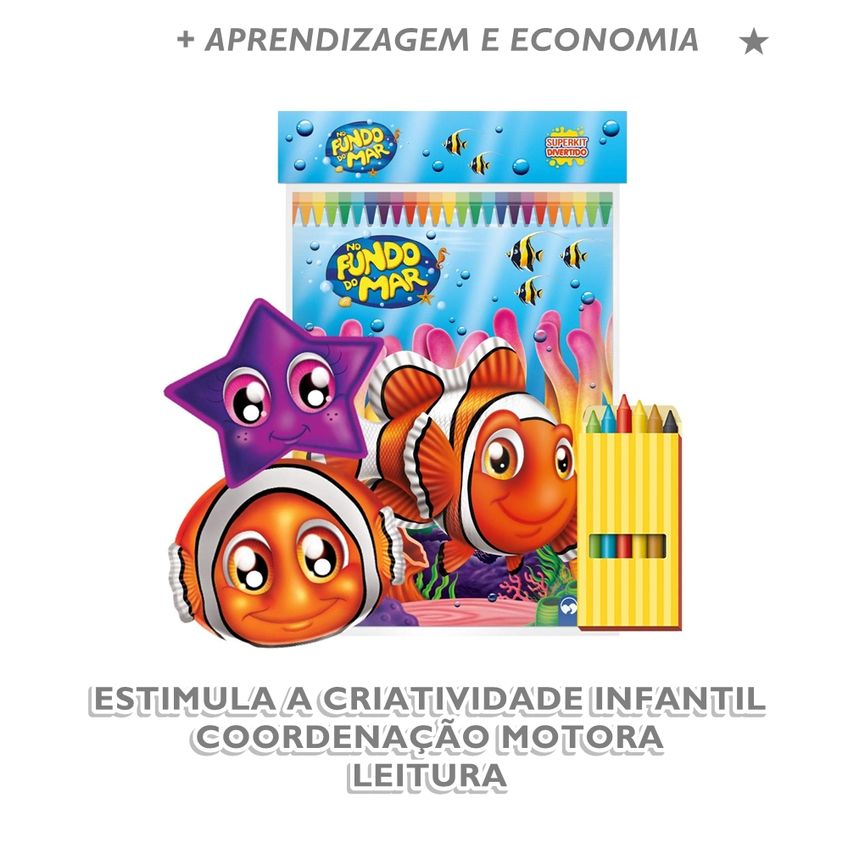 Superkit Infantil Divertido De Colorir Com Giz E Máscaras - Fundo Do Mar - imagem 3