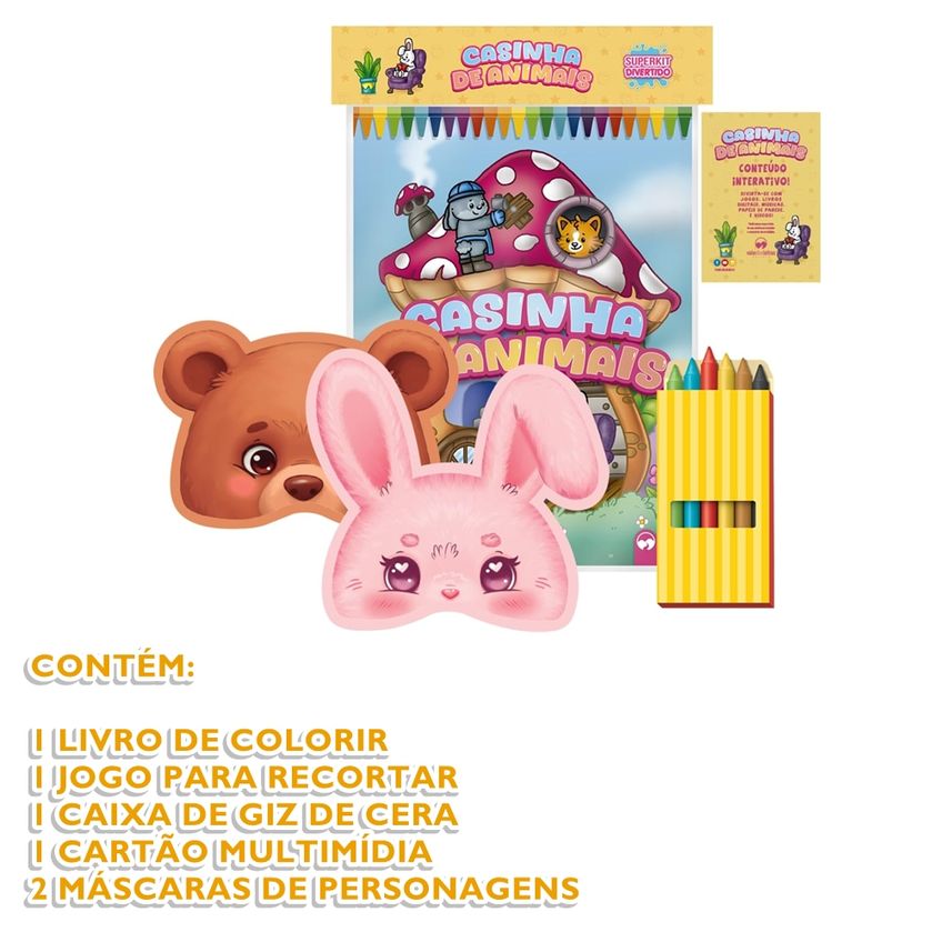 Superkit Infantil Divertido De Colorir Com Giz E Máscaras - Casinha De Animais - imagem 3