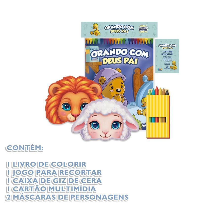 Superkit Infantil Divertido De Colorir Com Giz E Máscaras - Orando Com Deus Pai - imagem 3