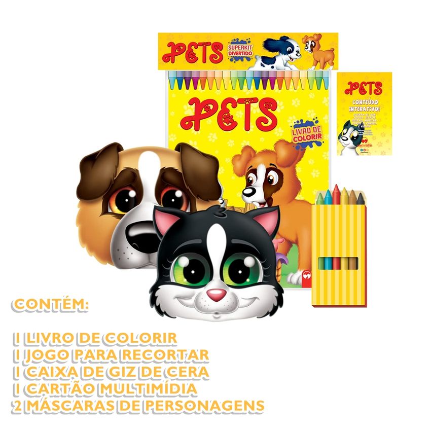 Superkit Infantil Divertido De Colorir Com Giz E Máscaras - Pets - imagem 3