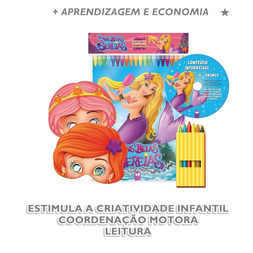 Superkit Infantil Divertido De Colorir Com Giz E Máscaras - As Mais Belas Sereias - imagem 3