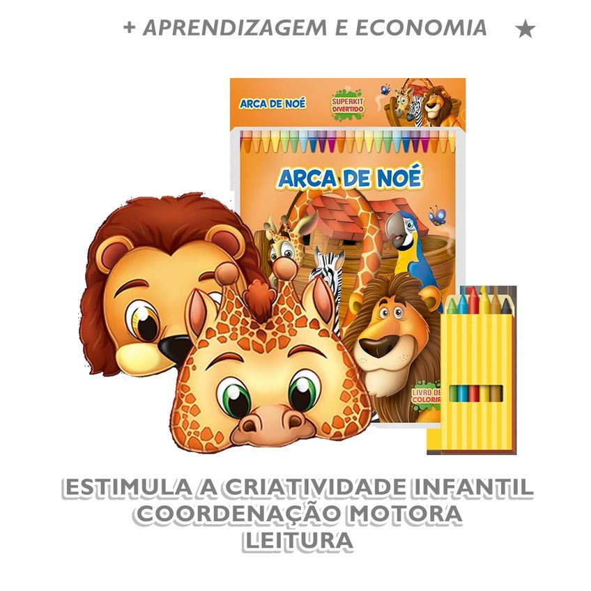 Superkit Infantil Divertido De Colorir Com Giz E Máscaras - Arca De Noé - imagem 3