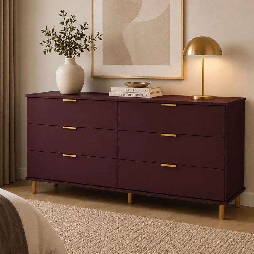 Cômoda 6 Gavetas Em Mdf Vinho 158x40x76cm Ditália - imagem 5