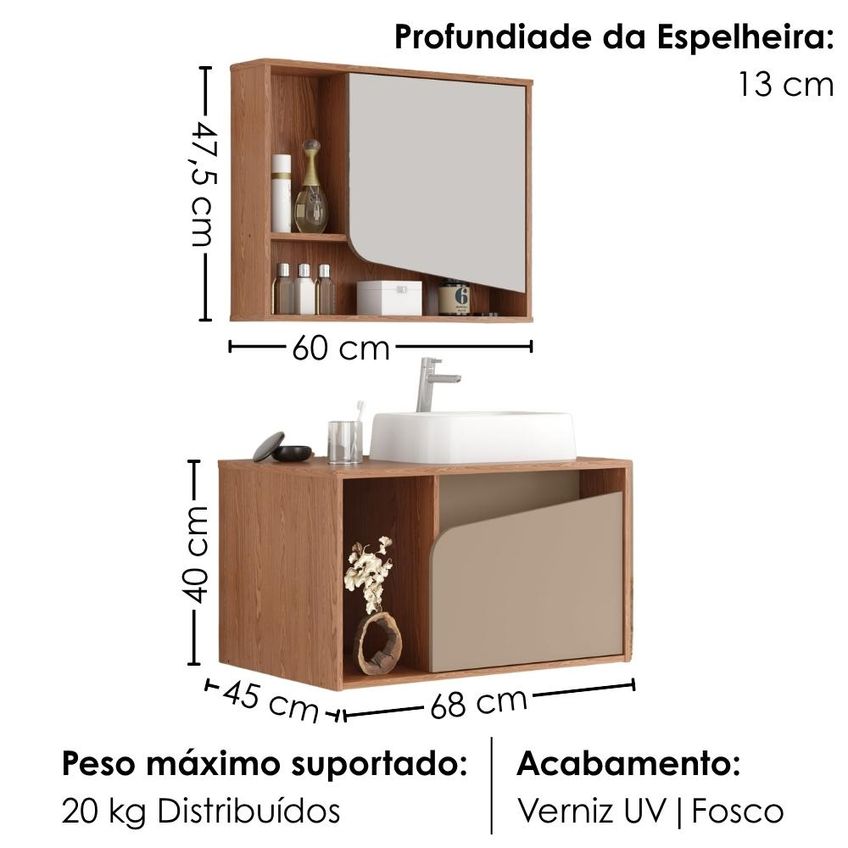 Gabinete Banheiro Espelheira E Cuba Branca Delta Fendi Freijo Bechara - imagem 3