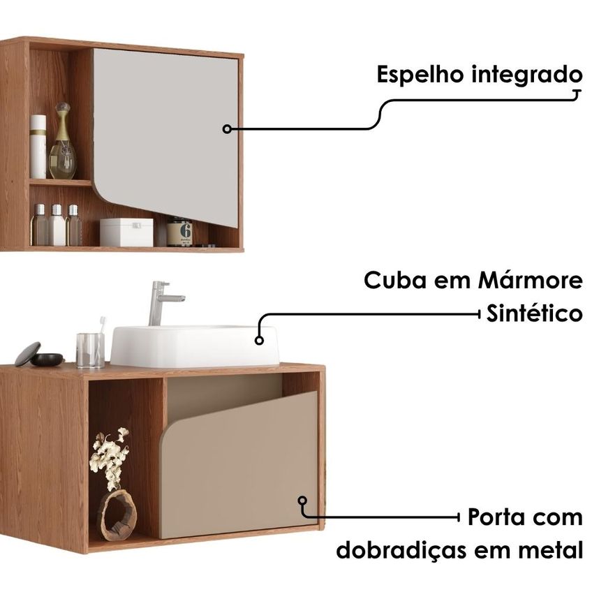 Gabinete Banheiro Espelheira E Cuba Branca Delta Fendi Freijo Bechara - imagem 5