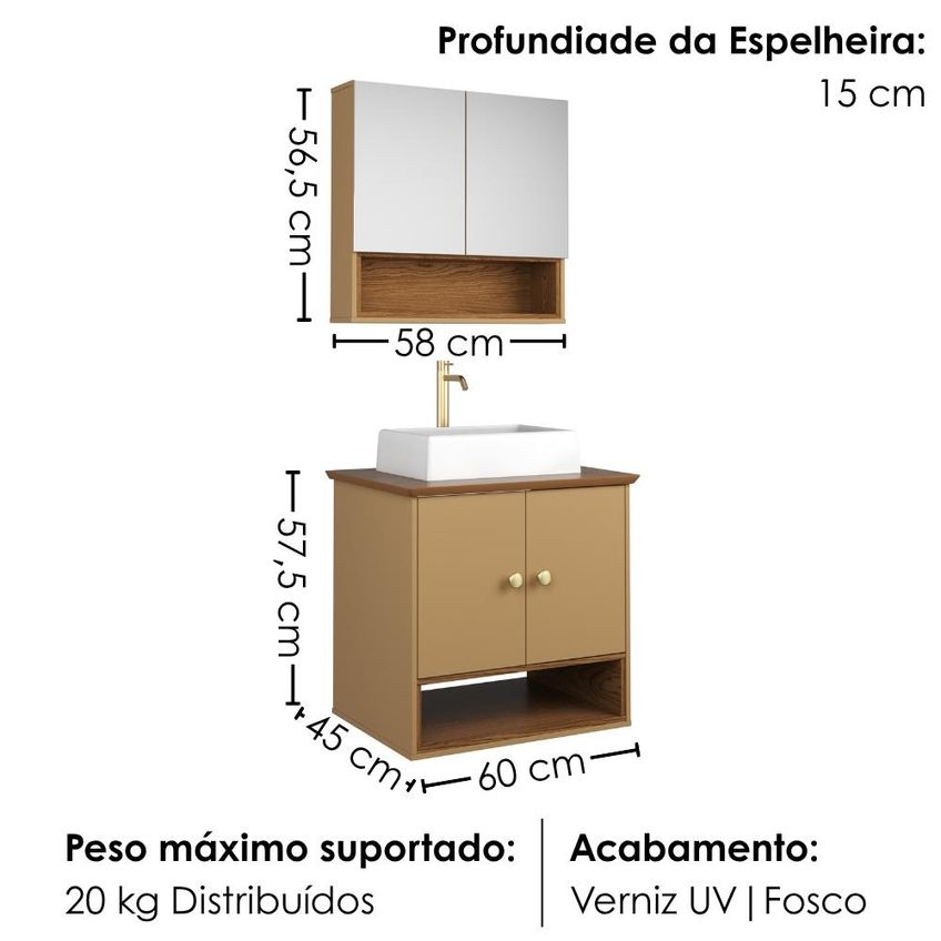 Gabinete Banheiro Espelheira E Cuba Branca Orion Fendi Freijo Bechara - imagem 3