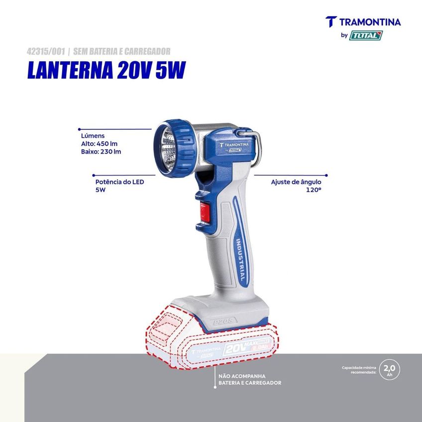 Lanterna 20V 5W Tramontina By Total Sem Bateria E Carregador - imagem 2