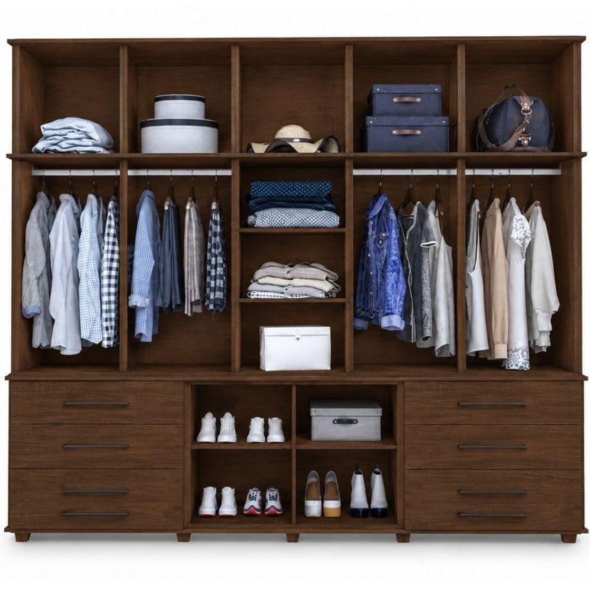 Guarda Roupas De Casal Luapa Lisboa Triplex 12 Portas 6 Gavetas Com Maleiro Pés Malbec - imagem 3