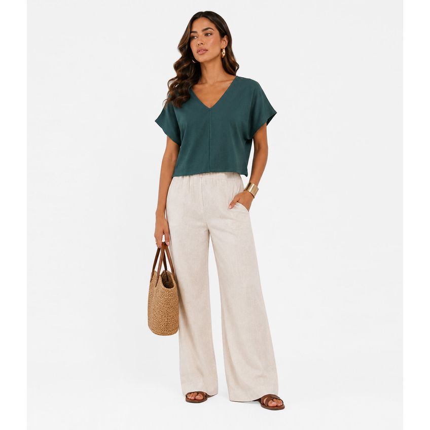 Blusa Feminina Com Decote Em V Infinita Cor Azul G - imagem 3