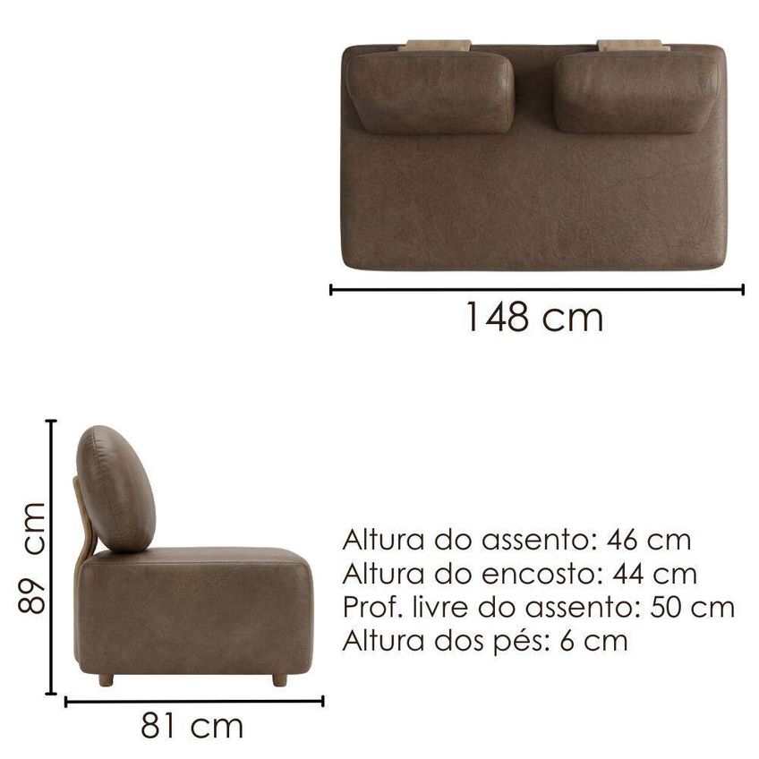 Sofa Modular 2 Lugares E Chaise Block Pes Madeira Courino Tcs 729 Moll - imagem 3