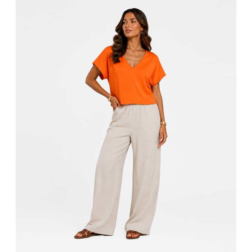 Blusa Feminina Com Decote Em V Infinita Cor Laranja M - imagem 3