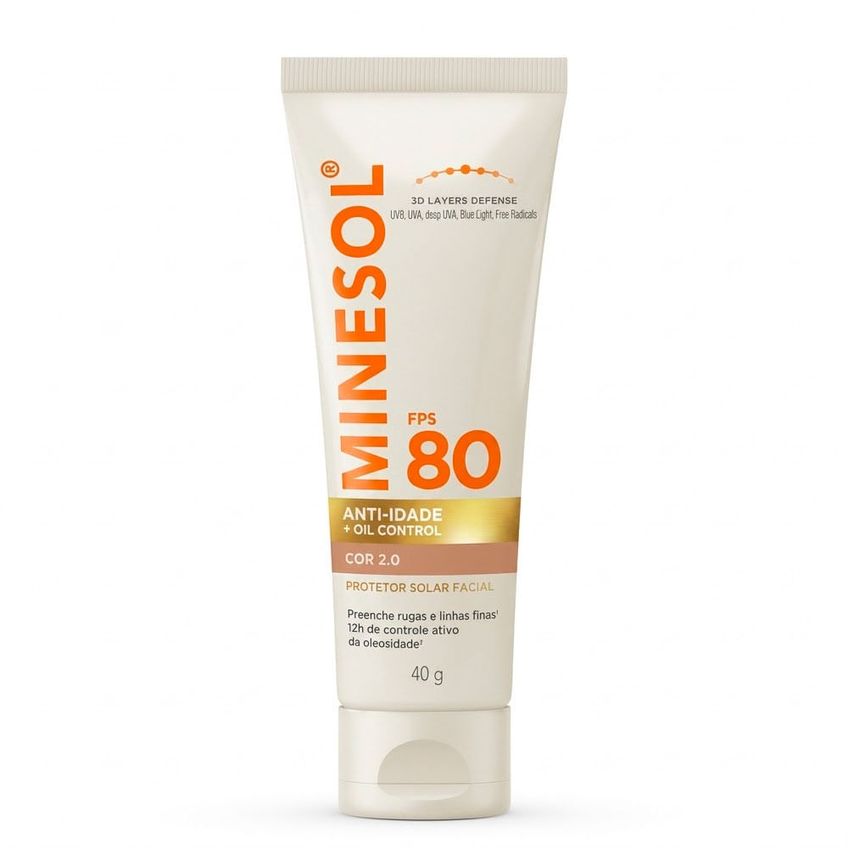 Protetor Solar Facial Minesol Anti-idade E Oil Control FPS 80 Cor 2.0 40g Minesol - imagem 2