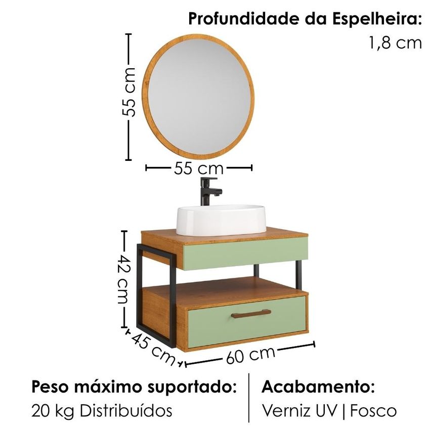 Gabinete Banheiro Espelheira E Cuba Branca Olympo Naturalle Pistache Bechara - imagem 3
