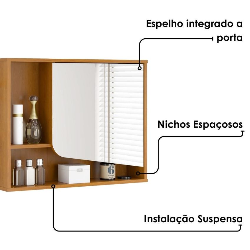 Armário Espelheira 1 Porta 60 Cm Delta Naturalle Bechara - imagem 5