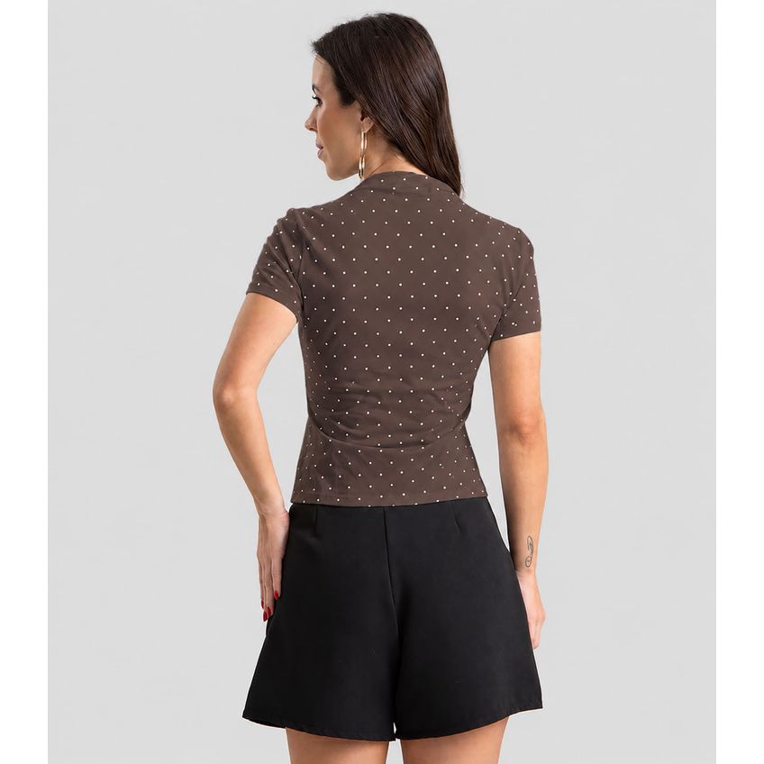 Blusa Feminina Com Gola Chaminé E Estampa Dianna Marrom PP - imagem 3