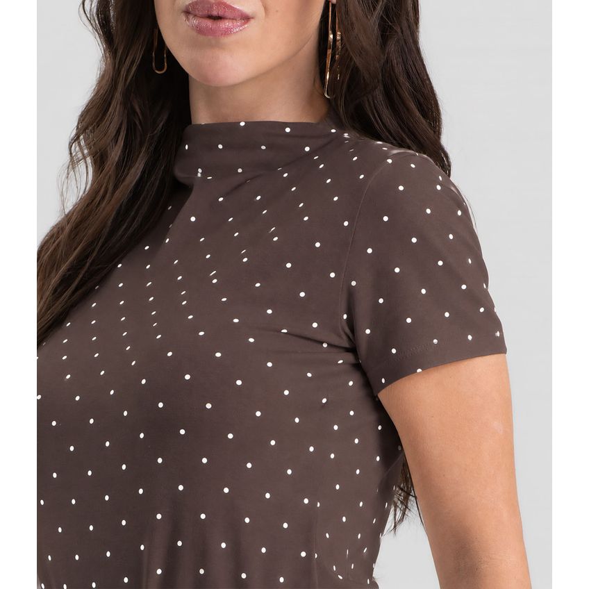 Blusa Feminina Com Gola Chaminé E Estampa Dianna Marrom P - imagem 2