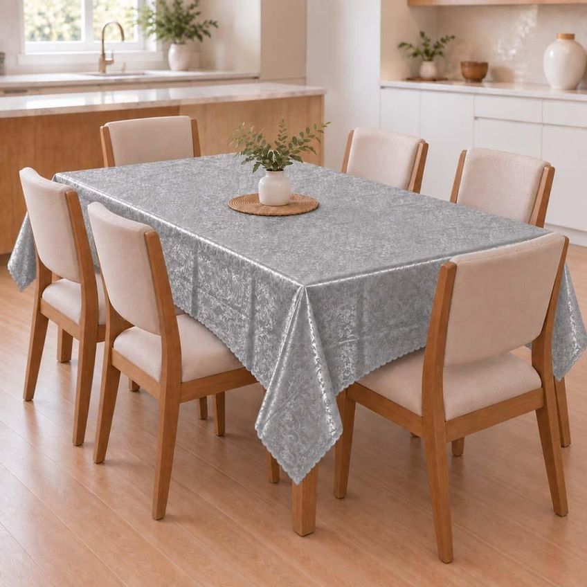 Toalha De Mesa 1,50m X 2,30m Para Mesa 6 Lugares Estampa Floral Impermeável Fácil De Limpar Cinza - imagem 3