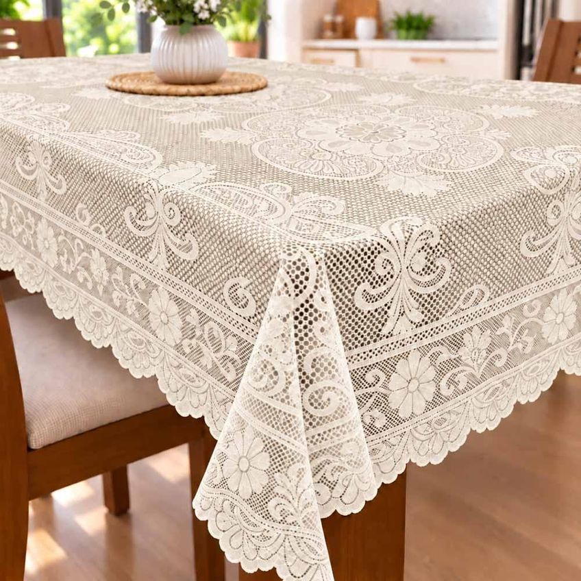Toalha De Mesa Renda 1,50m X 2,30m Para Mesa 6 Lugares Fácil De Limpar Palha - imagem 2