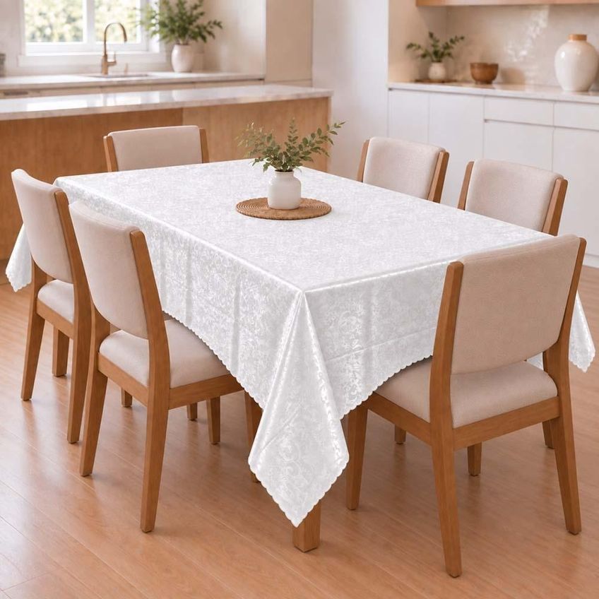Toalha De Mesa 1,50m X 2,30m Para Mesa 6 Lugares Estampa Floral Impermeável Fácil De Limpar Branco - imagem 3