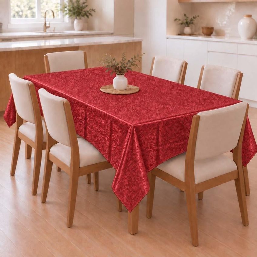 Toalha De Mesa 1,50m X 2,30m Para Mesa 6 Lugares Estampa Floral Impermeável Fácil De Limpar Vermelho - imagem 3