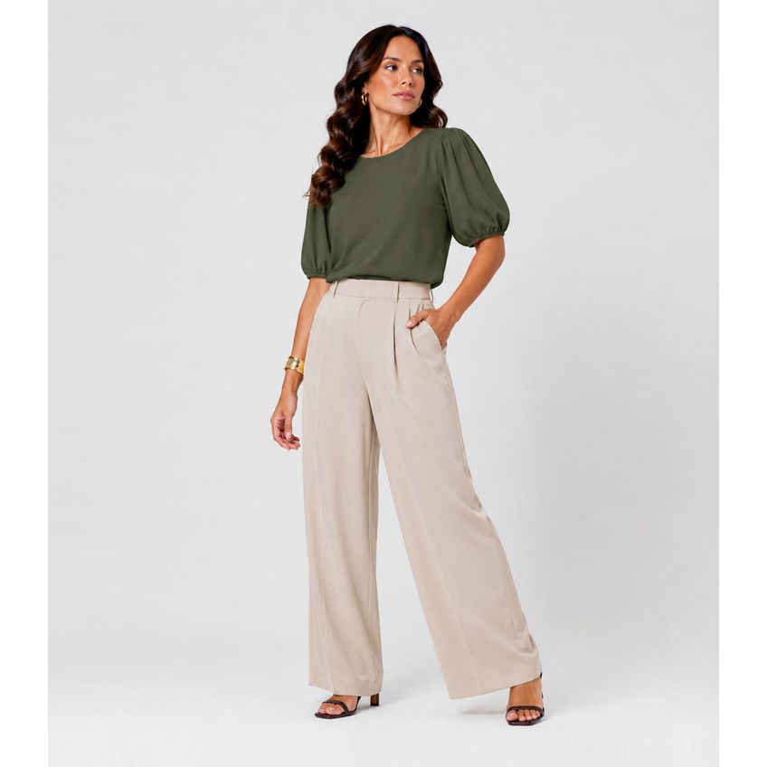 Blusa Feminina Com Manga Bufante Infinita Cor Verde M - imagem 3