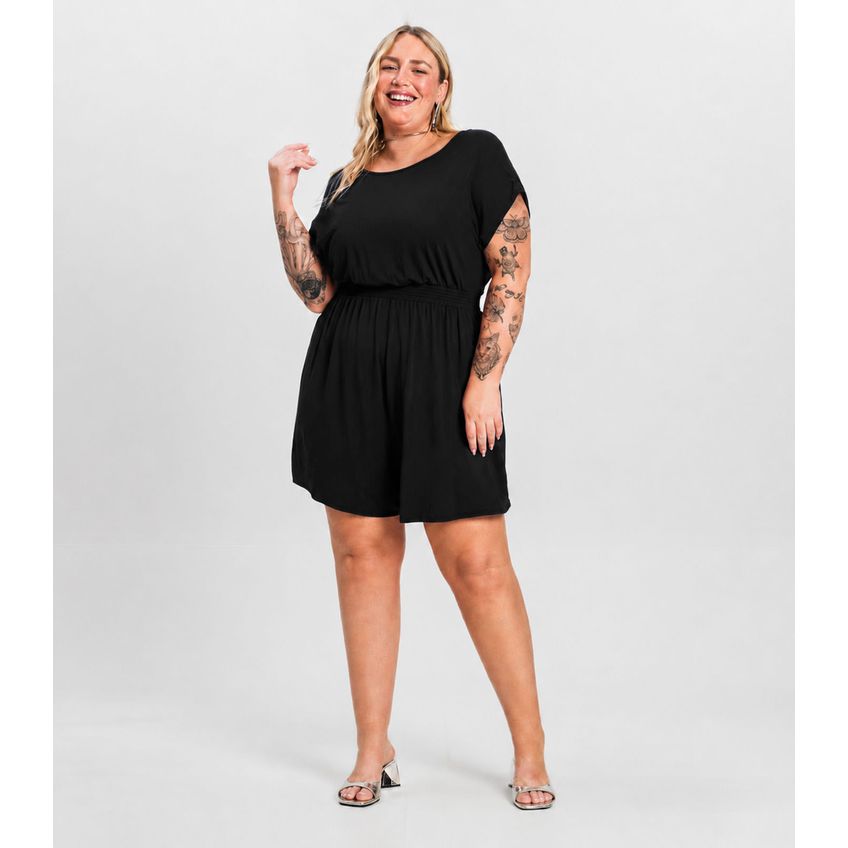 Macaquinho Feminino Malha Visco Infinita Cor Preto Plus G1 - imagem 3