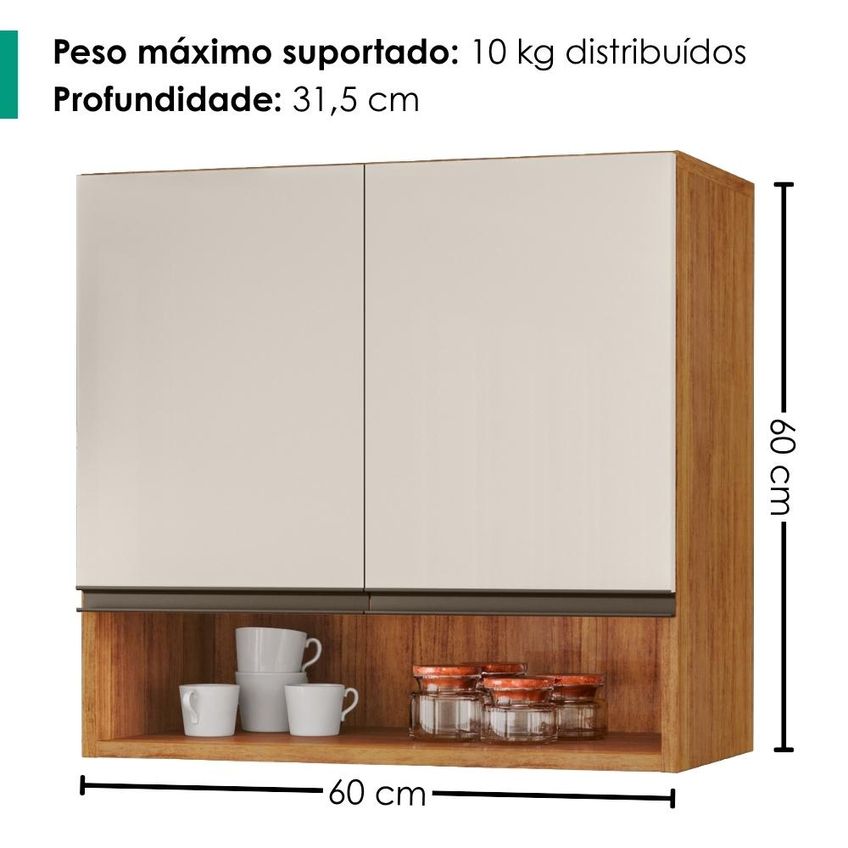 Armario Aereo 2 Portas 60 Cm Islandia Cedro Areia Rudk - imagem 3