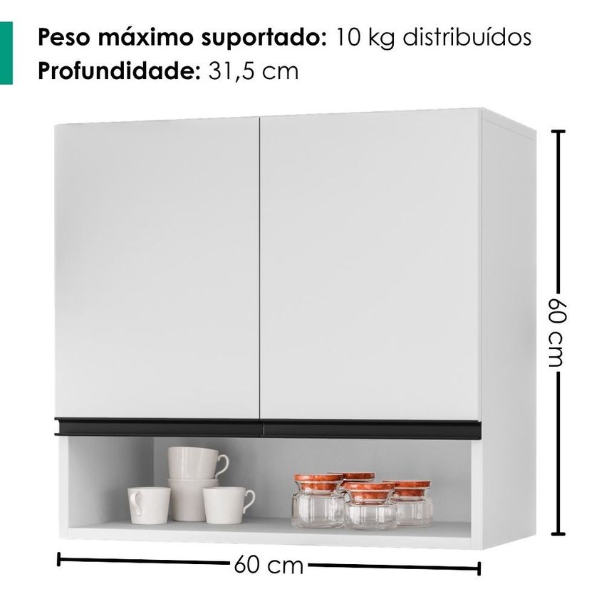 Armário Aéreo 2 Portas 60 Cm Islandia Branco Rudk - imagem 3