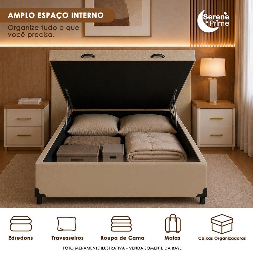 Cama Box Baú Casal Sintético Sereneprime Bege 138x188x44 - imagem 3
