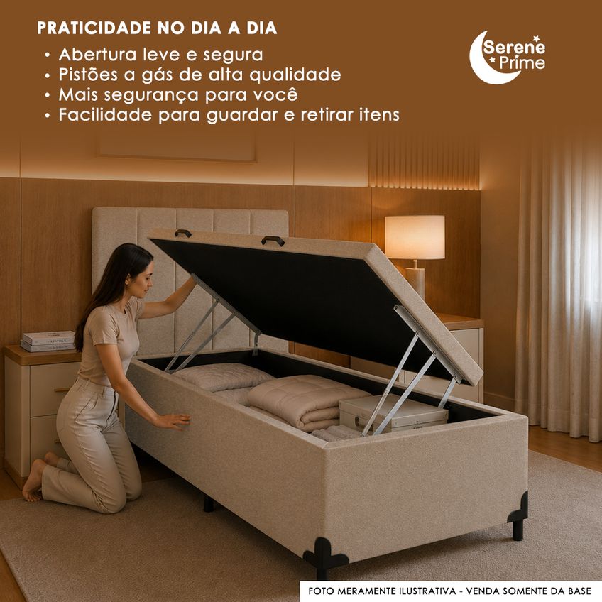 Cama Box Baú Solteiro Suede Sereneprime Bege 88x188x44 - imagem 3