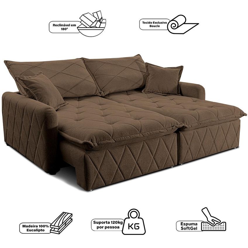 Sofá Sem Caixa Retrátil 1,80m Softgel Sublime Boucle Marrom Cama Inbox - imagem 3