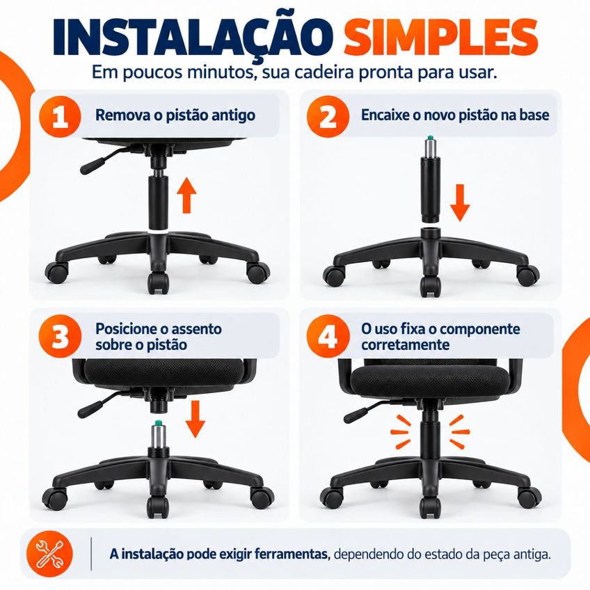Pistão A Gás Para Cadeira Escritório Presidente Classe 4 Reforçado Alta Resistência - imagem 3