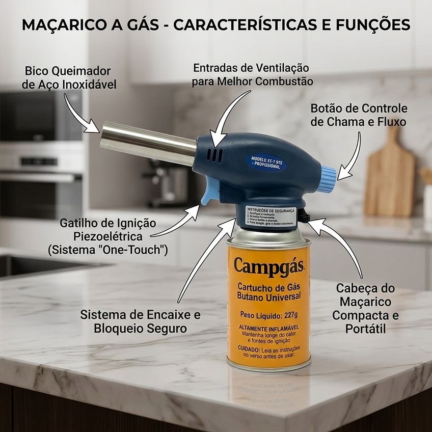 Super Maçarico Portátil Multiuso Gourmet Controle De Chama - imagem 3