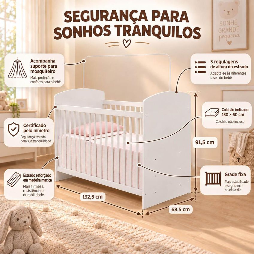 Quarto De Bebê Completo Com Berço/guarda-roupa/cômoda Confete Multimóveis MP4909 Branco - imagem 3