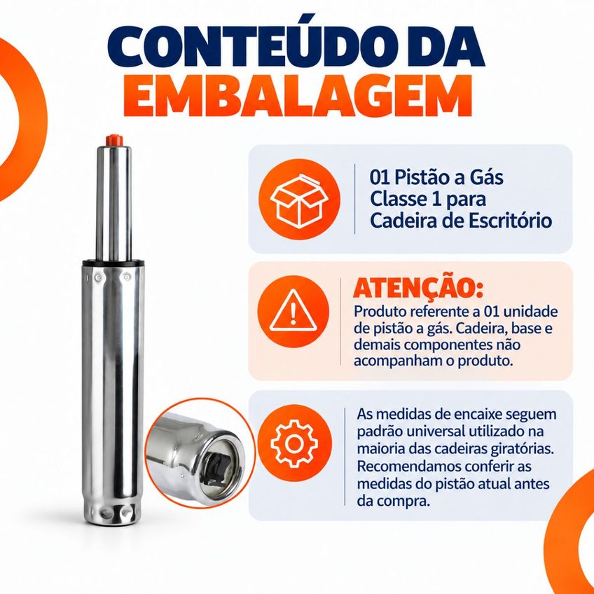 Pistão A Gás Para Cadeira Escritório Presidente Classe 1 Até 120kg - imagem 3
