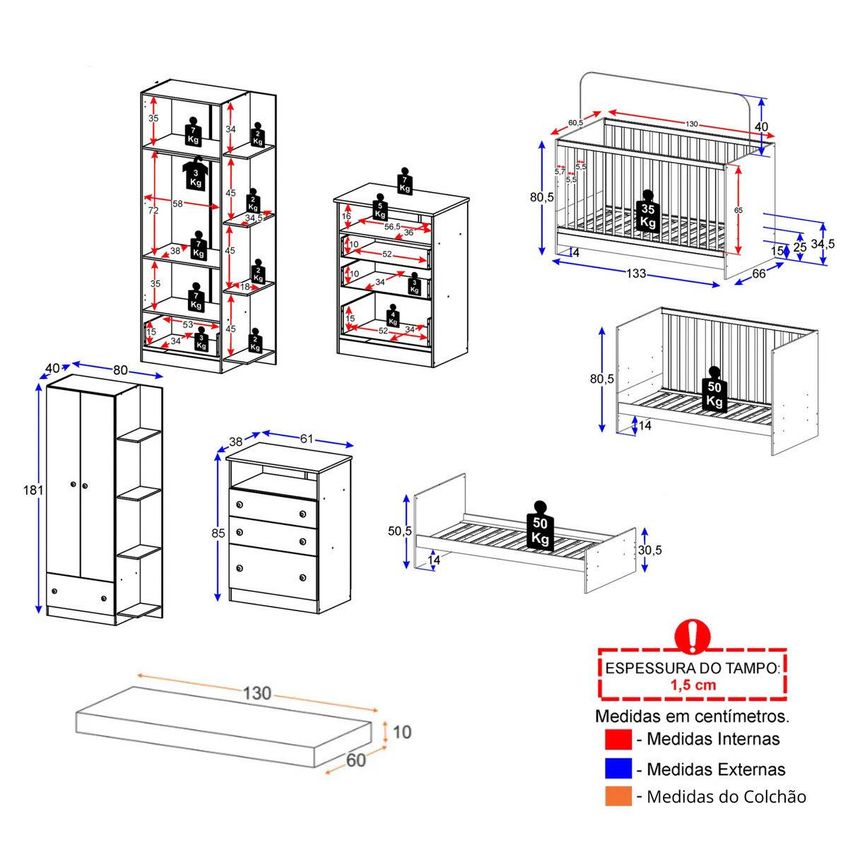 Quarto De Bebê Completo Com Berço 3 Em 1 E Colchão Incluso Confete Multimóveis MP4916 Branco - imagem 4