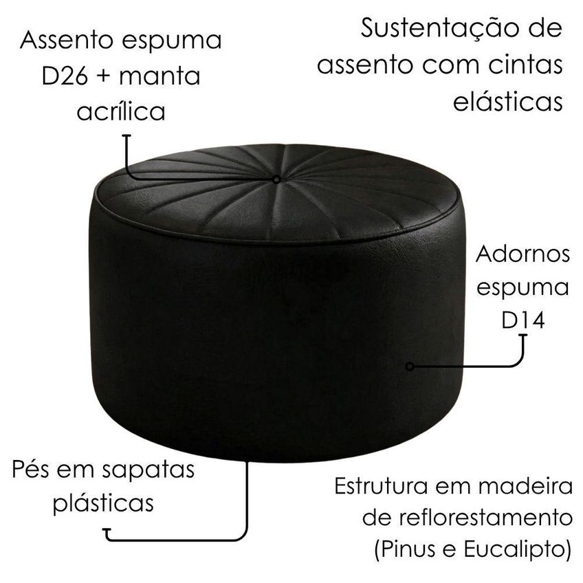 Puff Decorativo Eron 73x73 Cm Pes Fixos Courino Tcs 724 Moll - imagem 5