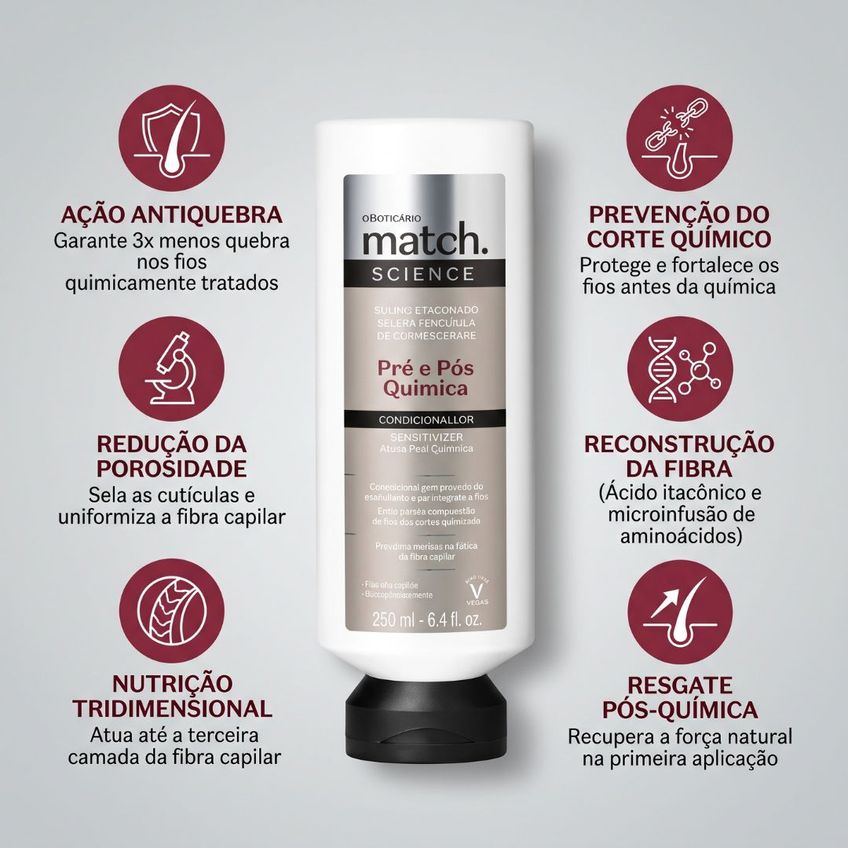 Condicionador Match Science Pré E Pós Química O Boticário 300ml - imagem 3