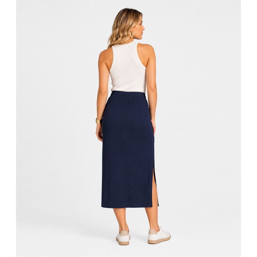Saia Midi Com Abertura Lateral Rovitex Azul GG - imagem 3