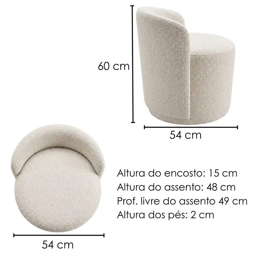 Puff Organico Com Encosto Baixo 60x54 Cm Selta Boucle Tce 1010 Moll - imagem 3