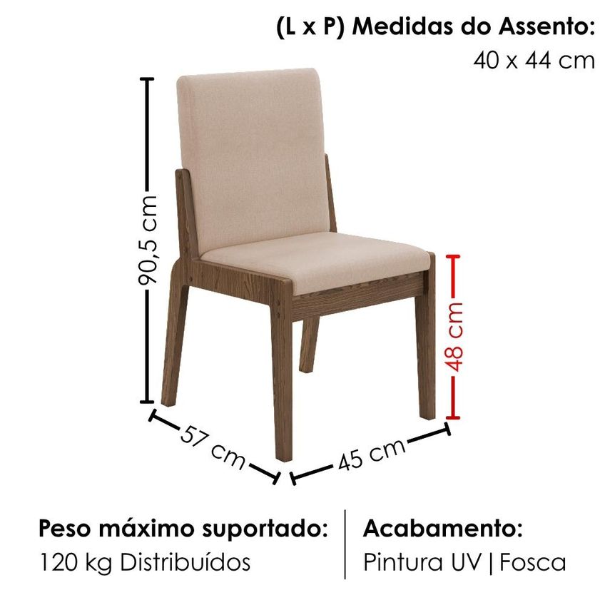 Kit 2 Cadeiras Estofadas MDF Sinfonia Linho Carvalho Creme Bechara - imagem 3