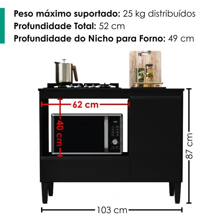 Balcão Para Forno E Cooktop 1 Porta 1 Gaveta 103 Cm Dinamarca Preto Rudk - imagem 3