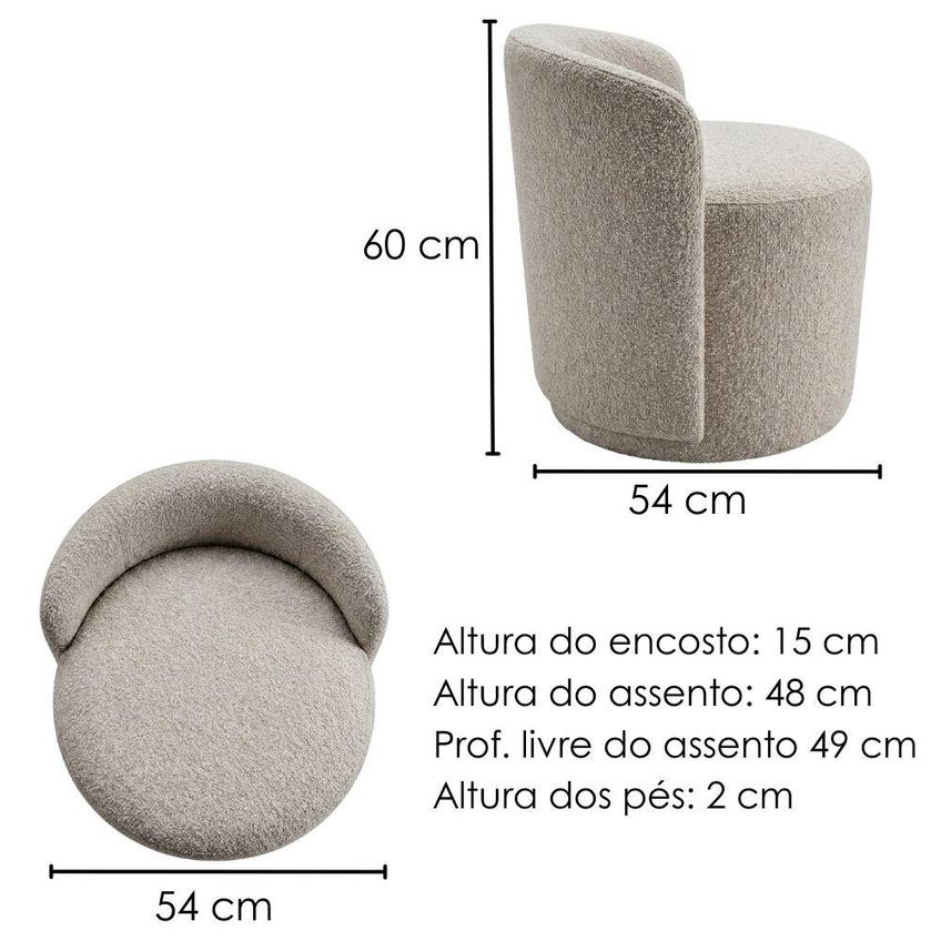 Puff Orgânico Com Encosto Baixo 60x54 Cm Selta Boucle Tce 1018 Moll - imagem 3